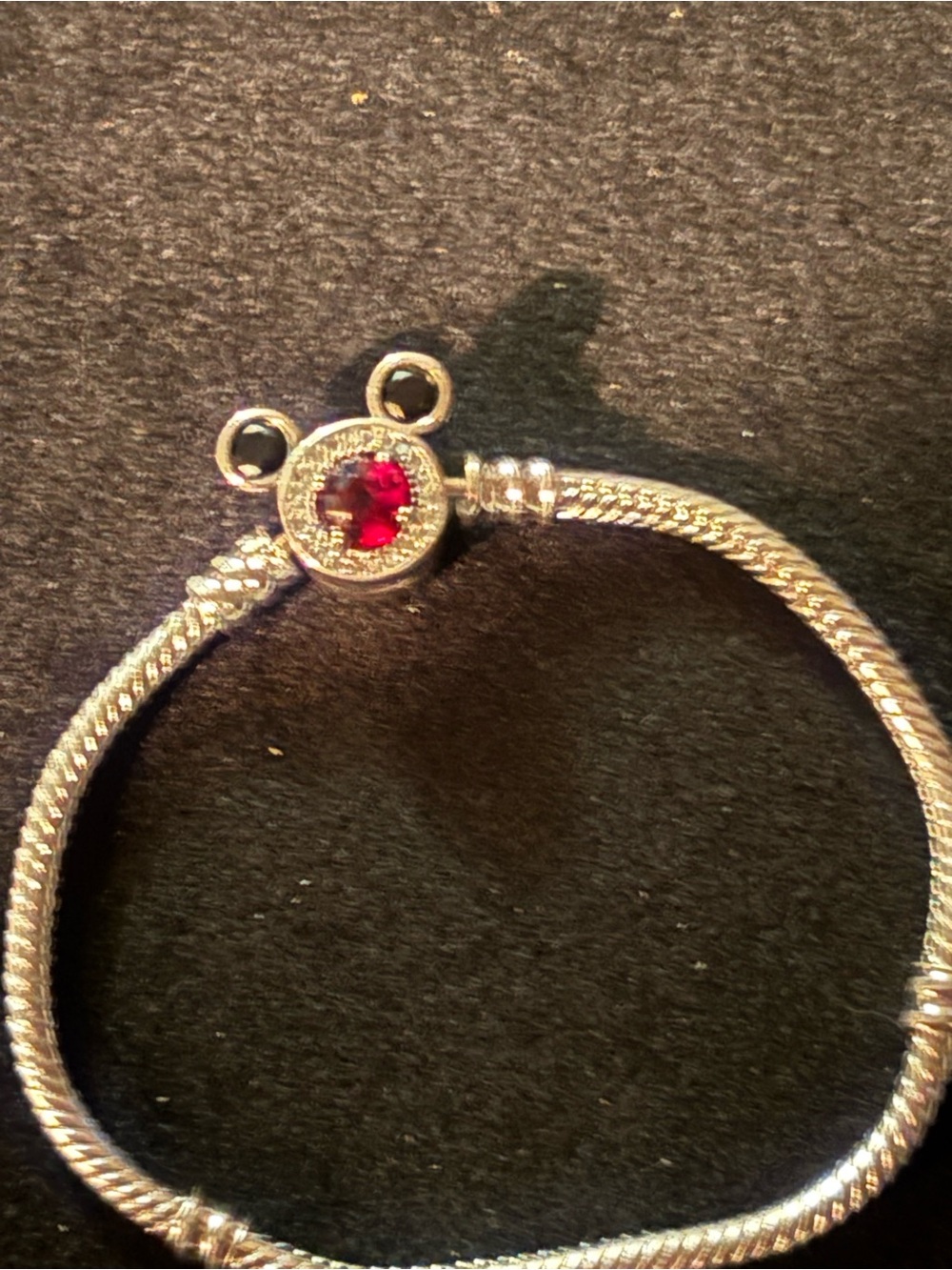 Silver Bracelet with Red Gem Accent